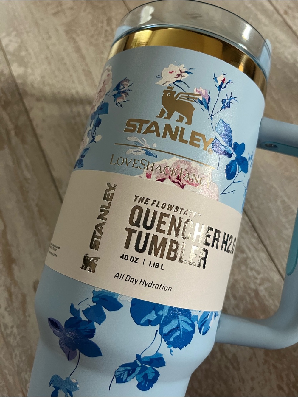 *Fake* Stanley LoveShackFancy Light Blue Floral Quencher H2.0 Tumbler